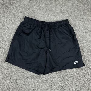 Nike Club Shorts Mens Large Woven Flow Shorts Lined Drawstring Black White